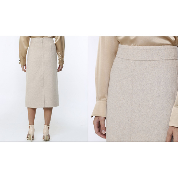 Vince Front Seam Midi Wool Blend Skirt Heather Oatmeal Size 6 - Picture 7 of 7